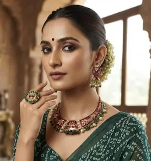 Model styled in the Bandhani Mehendi look
